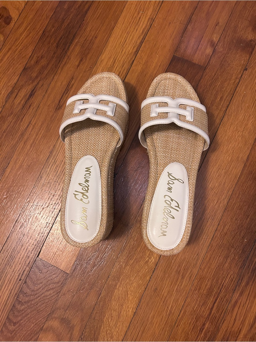 Sam Edelman Pauleena Raffia Double E Logo Platform Wedge Slide Sandals - Picture 3 of 6